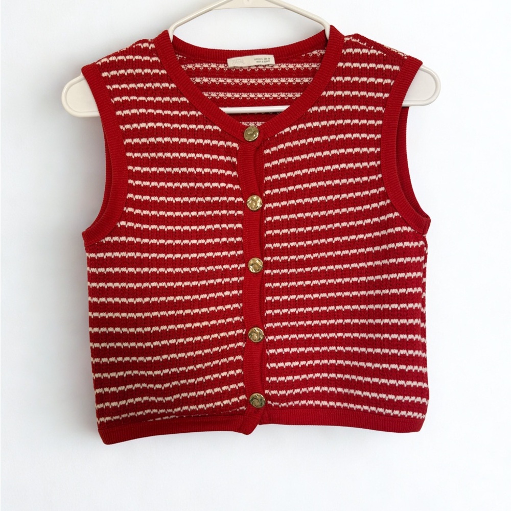 Red and White Knit Vest